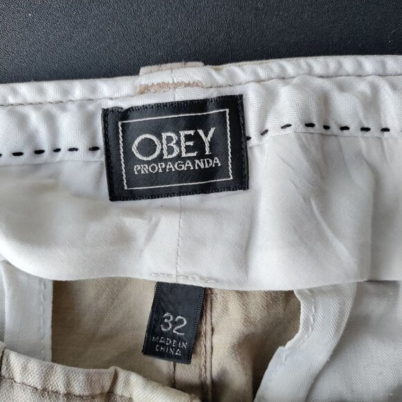 Obey Propaganda Mid-Rise Straight Khaki Pants Slim Skinny Stretch 32 Mens Tan - Picture 7 of 16